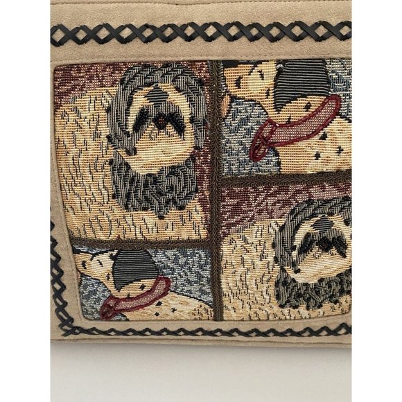 Dalmatian Shih Tzu Dog Beaded Tapestry Faux Velour Handbag Bag Wood Stud Handles - Picture 14 of 16